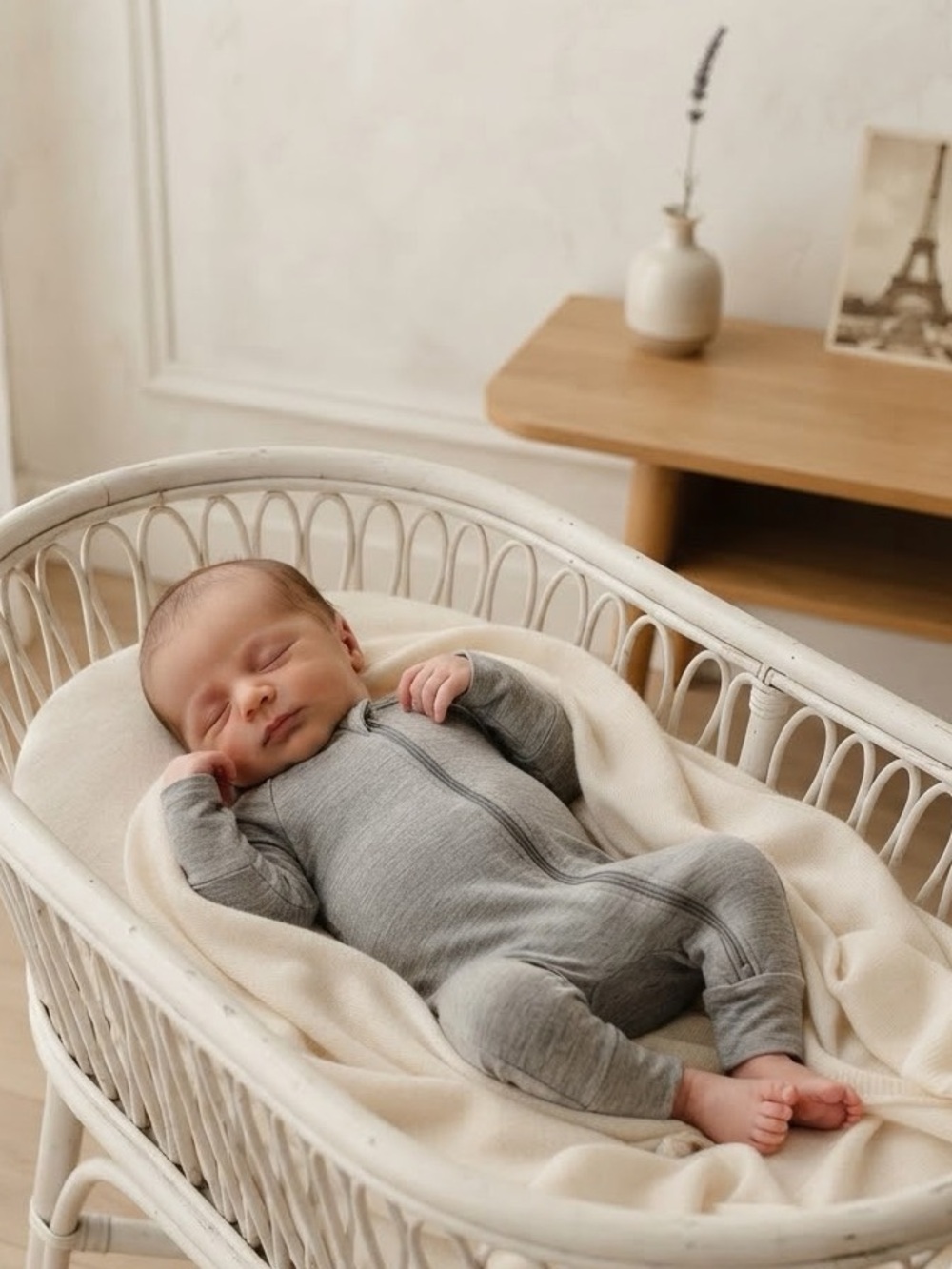 Little Sleepies Solid Grey 2-Way Zipper Fold Over Foot Sleeper